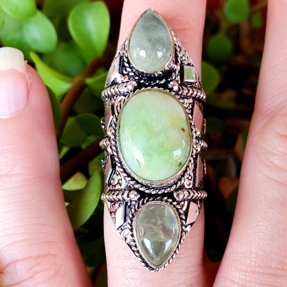 New Chrysoprase and Aquamarine 925 Silver Statement Ring. - Picture 7 of 14